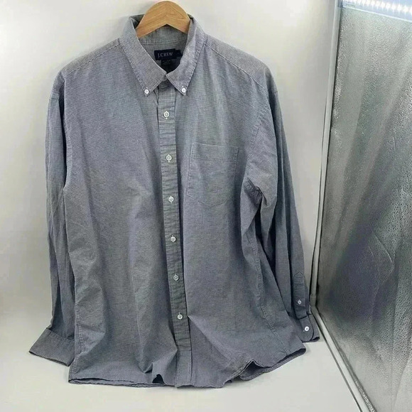 J. Crew Men's large 100% Cotton Button Down Shirt Blue White mini check - Picture 5 of 7